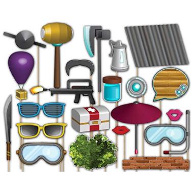 Imagem de Kit de acessórios para cabine fotográfica Fortress / Battle Gamer – Pacote com 20 adereços para câmera de festa totalmente montados