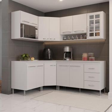Imagem de Cozinha Modulada Completa Fidelitá Viena 6 Peças 340cm 12 Portas 3 Gavetas Com Tampo Branco