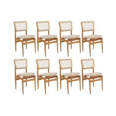 Imagem de Cadeira Sala de Jantar Stela 1CMM013CA Premium Madeira Maciça Kit 8 Un Carvalho/Linho Bege Argila/Tela Bege - Kappesberg