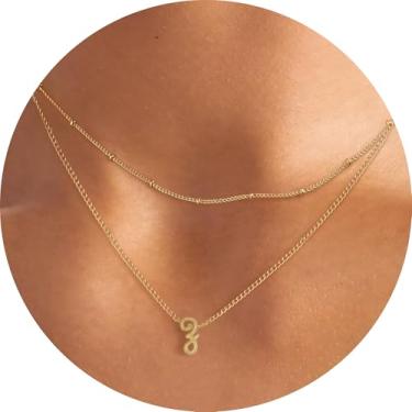 Imagem de Colar feminino com inicial em camadas, pingente de letra A-Z, gargantilha de corrente dupla, joias delicadas em camadas, estilo minimalista, 14+2in/16+2in, Aço inoxidável, Sem Pedra Preciosa