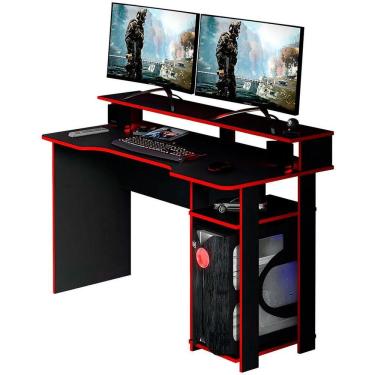 Imagem de Mesa Para Computador Gamer Espaço Para 2 Monitores E Cpu Preto/vermelho