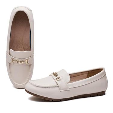 Imagem de Mocassim feminino casual na sapatilha elegante e confortável, Couro branco, 11 Wide