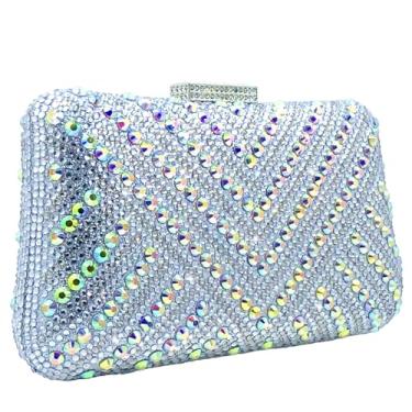 Imagem de Boutique De FGG Bolsa clutch feminina com strass listrada em V para noite com glitter, bolsas de mão de cristal, bolsas de casamento, mini, Prata, Mini