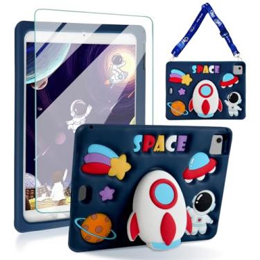 Imagem de ACEMO Capa para iPad Air 11 polegadas M2 2024 iPad Air 5ª/4ª geração, capa de 11 polegadas com protetor de tela, suporte, alça de ombro linda capa de silicone para iPad Air 2024 2022 2020, azul