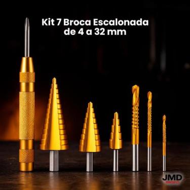 Imagem de Kit Brocas Escalonadas Profissional com Punção Central Estojo e 7 Peça