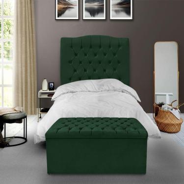 Imagem de Kit Cabeceira E Calçadeira Baú Dunas Solteiro 90 Cm - Veludo Verde