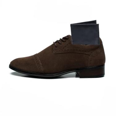 Imagem de Reggio Sapato Social Oxford Masculino em Camurça Preta com Brogue, Estilo Clássico com Carteira (Conhaque, BR, Adulto, Numérico, 43)