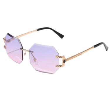 Imagem de Óculos de Sol Femininos Sem Aro, Modelo Poligonal, Lentes Quadradas, Cinza e Rosa