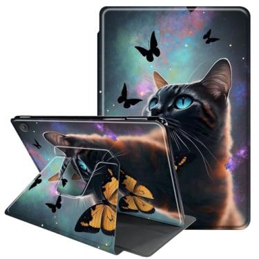Imagem de RAUEDWDJS Capa para Samsung Galaxy Tab A9+ / A9 Plus 11 polegadas 2024 2023-360 graus rotação multi-ângulo visualização capa protetora com auto hibernar/despertar, gato borboleta