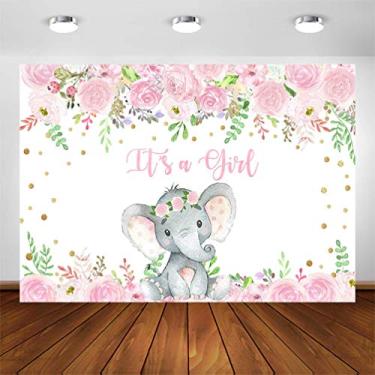 Imagem de COMOPHOTO Pano de fundo de elefante para chá de bebê menina elefante rosa floral fotografia fundo 2 x 1,5 m Baby It's a Girl Elephant Pano de fundo decorações banner cabine de fotos lembrancinhas suprimentos