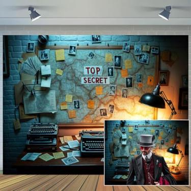 Imagem de 2,4 x 1,8 m pano de fundo de detetive top secreto agente espião polícia investigação fotografia fundo impressão digital pistas evidências assassinato mistério festa espião decoração adereços foto