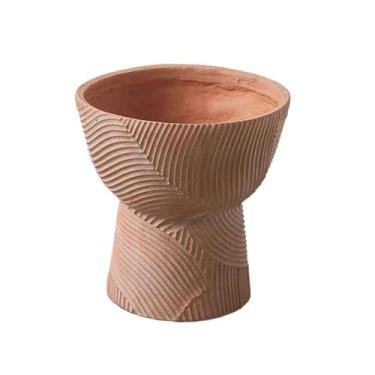 Imagem de Vasos de plantas Vaso de flores rosa pés altos com recipiente plantas textura linha, furo drenagem vaso argila magnésio, para jardim peitoril janela quarto(Pequeno)