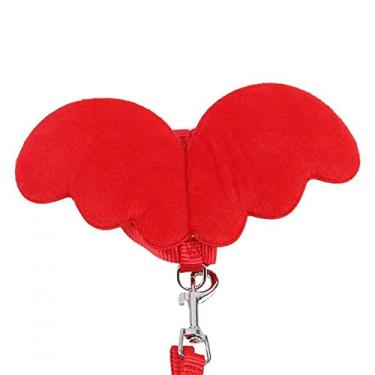 Imagem de Coleira para filhotes, 1 peça de roupa leve para hamster, colete de poliéster, alça de peito, padrão de asa grossa, asa de anjo (M, vermelho)