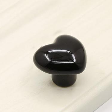 Imagem de Puxador de cerâmica em forma de coração bonito sem perfuração puxadores de porta em forma de coração desenhos animados coloridos (preto)