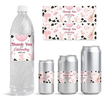 Imagem de GOMAKERER 30 folhas de etiquetas de garrafa de água, etiquetas de recipiente de água potável rosa para discoteca adesivo personalizado para capina chá de bebê, lembrancinha de festa de aniversário, 21