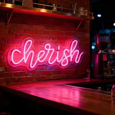 Imagem de Neonawall Cherish Neon Sign for Wall Decor Pink Light Up Letters Led Sign Birthday Party Signs Led Decorative Night Signs Girls Room Decorations Photo Prop Christmas Party Gifts for Girls Bedroom Home
