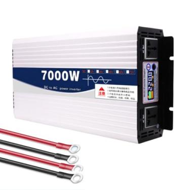 Imagem de HENGJINGTR 7000W 12V-72V a 110V/220V Carregador inversor de onda senoidal pura Fase dividida Entrada DC Saída CA Conversor de inversor de energia solar com 2 tomadas CA Display LED,60V to 110V