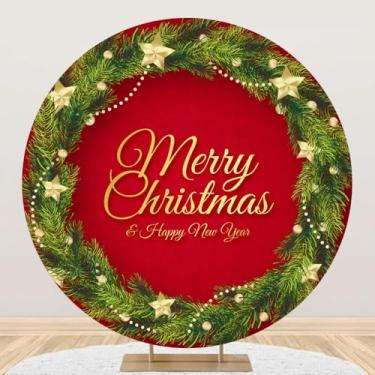 Imagem de DORCEV 2,2 x 2,2 m dourado verde Natal capa de fundo redondo Feliz Natal e feliz ano novo para fotografia, véspera de ano novo, festa de Natal, férias, crianças, aniversário, chá de bebê
