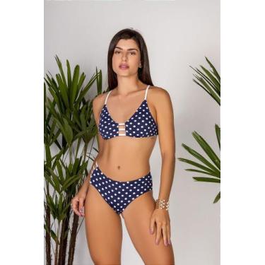 Imagem de Biquíni de Bolinhas Azul Marinho com Bojo Removível - Mia - Perola e S