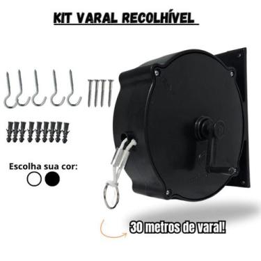 Imagem de Varal Retrátil com Manivela 30 Metros Recolhível Resistente Preto - EB