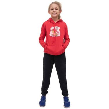 Imagem de Kit Conjunto Infantil Blusa Moletom Canguru Menina Estampa Ursinho e Calça Jogger Com Bolso