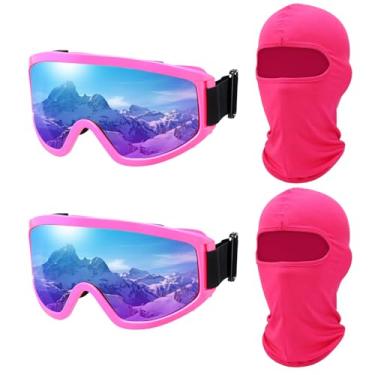 Imagem de Chicingyou Pacote com 2 óculos de esqui com 2 máscaras para motocicleta, esqui, bicicleta, quadriciclo, motocross, óculos de equitação, proteção UV, antiarranhões, poeira, para homens e mulheres (rosa