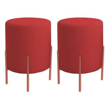Imagem de Kit 2 Puffs Orgânicos Boucle Thor Com Pés De Ferro Rosê - 7 Decor Vermelho