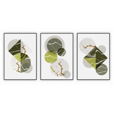Imagem de Kit Com 3 Quadros Decorativos Abstratos Com Moldura Para Sala Quarto Escritório 67x922 Abstrato 006