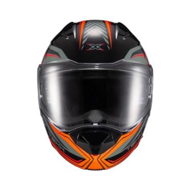 Imagem de Kit Capacete Texx Escam Kratos Nomade Preto Laranja Cinza Brilhante 56 + Luvas New Strike V2 Preta Xxxxxx 5Xl