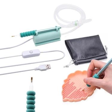 Imagem de Zellina Caneta de pintura artística de diamante elétrico - Caneta artística de diamante a vácuo com base de silicone, bandeja de armazenamento, verde estável e de longa duração