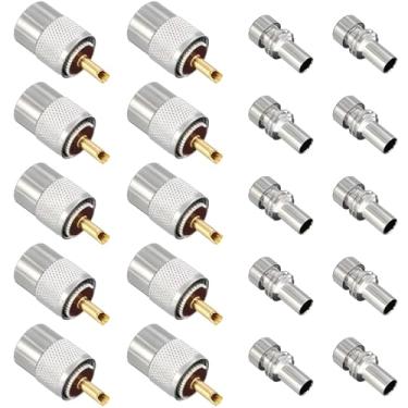 Imagem de 10 conectores coaxiais Pl259 Uhf, extremidades de cabo de metal com pinos banhados a ouro para cabos Rg58, Rg59, Rg8, Lmr400