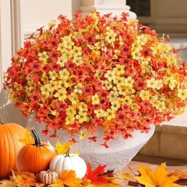 Imagem de Flores artificiais, plantas falsas, ao ar livre, flores falsas, decoração de primavera, verão, 24 pacotes de margaridas coloridas de seda falsa, eucalipto, realista, resistente a UV, para varanda