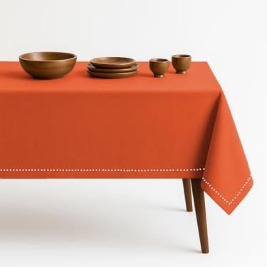 Imagem de HEIRLOOM COMFORT Capa de mesa de algodão laranja, toalha de mesa retangular 152 x 218 cm, serve para 6 a 8 lugares, macia, durável, lavável, resistente a rugas, mesa de jantar para reuniões de outono