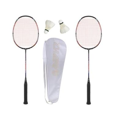 Imagem de PFVMSQA Conjunto de raquete de badminton, raquete de badminton profissional de 82 g, com 2 petecas e 1 bolsa de transporte, para treinamento, esportes e entretenimento