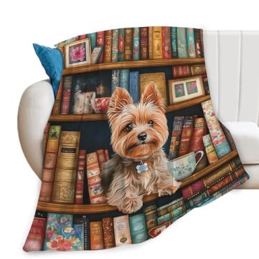 Imagem de Cobertor Yorkie para meninos e meninas, cobertor de flanela para amantes de livros, cobertores macios e aconchegantes para cães Yorkshire, presente para mulheres e homens, sofá-cama 127 x 101 cm
