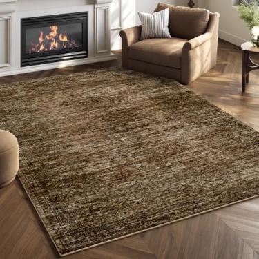 Imagem de BUDISI Tapete de área, 10 x 15 cm, lavável na máquina, marrom, abstrato, vintage, tradicional, dobrável, fino, estilo retrô, tapete antiderrapante, antiderrapante, quarto, sala de estar, penteadeira