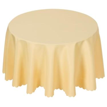 Imagem de Chewtoyo Toalha de mesa de tecido de poliéster resistente, toalha de mesa redonda bege de 70,8 polegadas, toalha de mesa redonda lavável para recepções de casamento, banquetes, piqueniques, festas