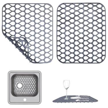 Imagem de LUMINFLY 2 tapetes de pia de silicone, almofadas de secagem de louça antiderrapantes resistentes ao calor de 35 x 29 cm, protetores de pia de cozinha para superfícies de aço inoxidável