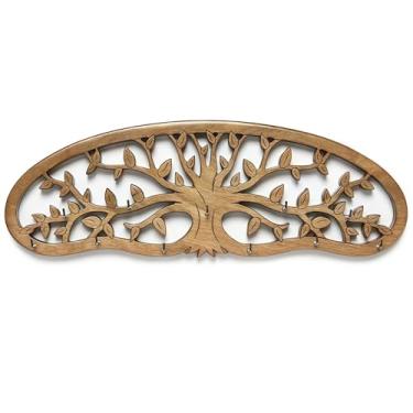 Imagem de Prateleira de secagem de ervas montada na parede para cozinha, suporte rústico de flores de madeira marrom, design inspirado na árvore da vida, economia de espaço com vários ganchos de 15 polegadas/38