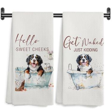 Imagem de WARDOS Toalhas de mão engraçadas Bernese Mountain Dog, decoração de banheiro Hello Sweet Cheeks, presentes de cachorro Bernese Mountain Toalhas de mão decorativas para banheiro, banheiro, banheiro, 40