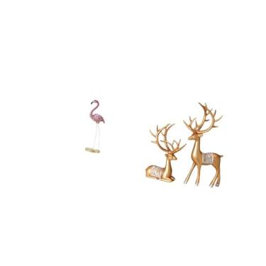 Imagem de Fenteer Estátua de Flamingo em Resina, Escultura de Pássaro, Decoração para Casa, Lareira, Arte Moderna, Estatueta de Jardim com Suporte de Metal para Quintal