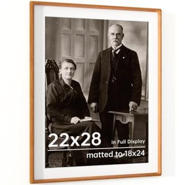 Imagem de Dreamland Moldura de 56 x 71 cm com tapete para quadros de madeira maciça de teca de 45 x 61 cm, canto arredondado feito à mão com mesa de vidro temperado HD ou suporte de parede, 1 pacote