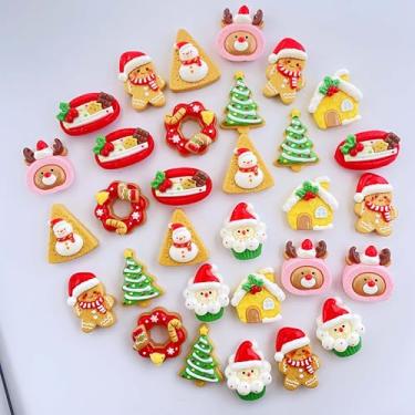 Imagem de Enfeites de resina de Natal, 30 peças de árvore de Natal, boneco de neve, guirlanda, design de urso, retalhos de resina para artesanato DIY, capa de telefone, álbum de recortes (vermelho)