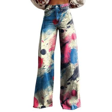 Imagem de Calças largas RTJTGXF com estampa floral vintage plus size feminina