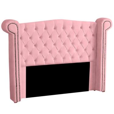 Imagem de Cabeceira Casal Estofada Para Cama Box Ayla Veludo Cor Rosa Bebe