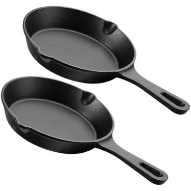 Imagem de Vesici 2 frigideiras de ferro fundido com bicos de gotejamento circular, frigideira, antiaderente, frigideira, omelete, panelas seguras e saudáveis para casa, churrasco, cozinha, festa, restaurante