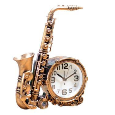 Imagem de Despertador vintage em forma de saxofone com acabamento em latão