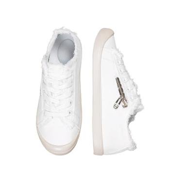 Imagem de Tênis feminino de lona com suporte de arco, detalhe de zíper lateral, preto e branco, estilo envelhecido, Whitec06, 40