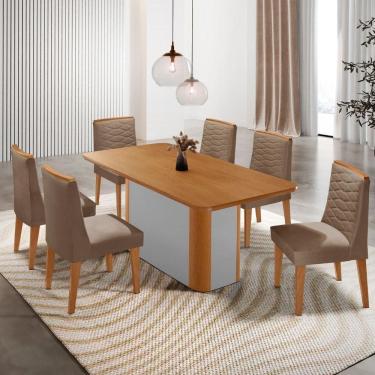 Imagem de Mesa De Jantar Isadora 180cm Tampo Mdf Laminado Veludo Capuccino Off White