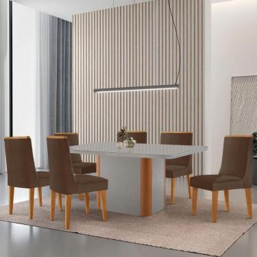 Imagem de Mesa De Jantar Isadora 180cm Tampo Mdf Vidro Com 6 Cadeiras.